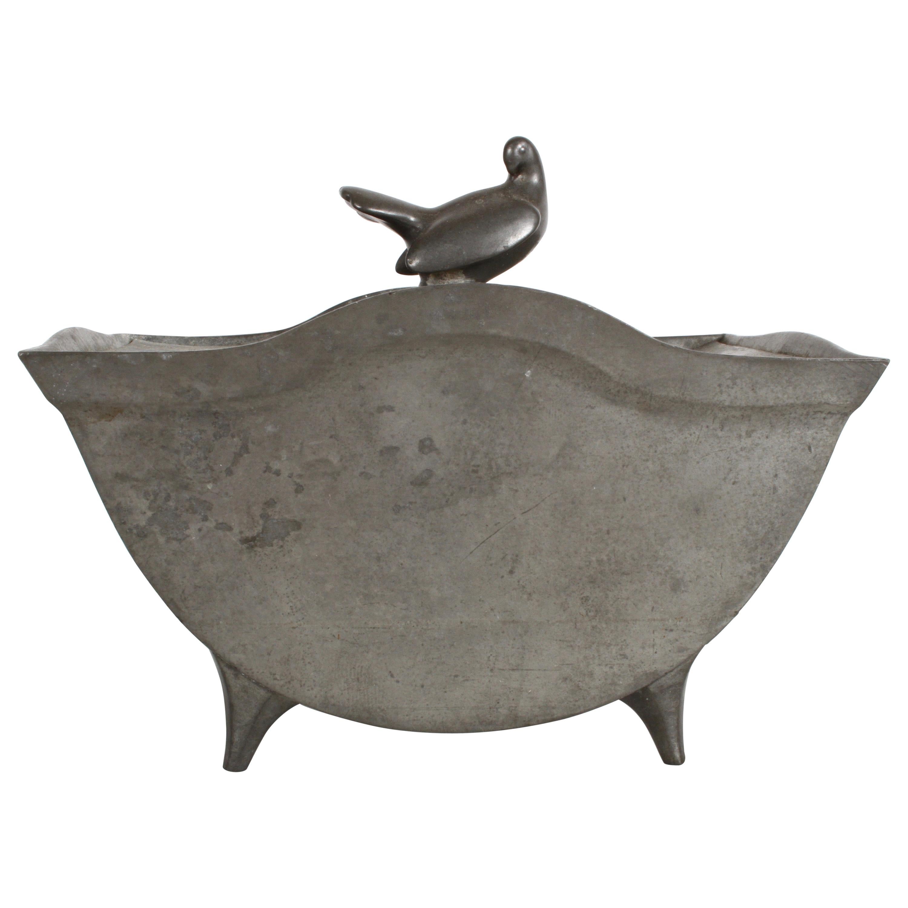 Just Andersen Denmark Pewter Covered Curved Box with Dove Handle, Danish Modern