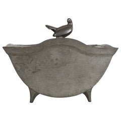 Just Andersen Denmark Pewter Covered Curved Box with Dove Handle, Danish Modern