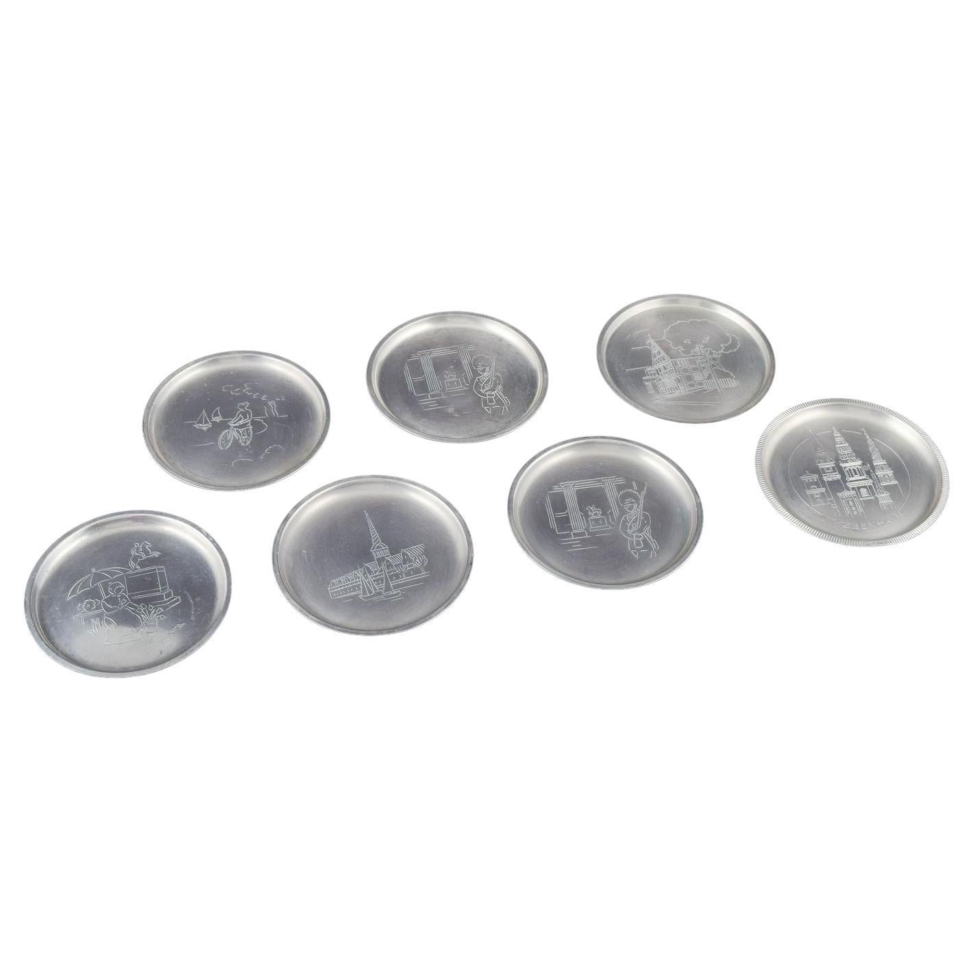 Just Andersen, Danimarca. Set di sette sottobicchieri in peltro, anni
30/
40