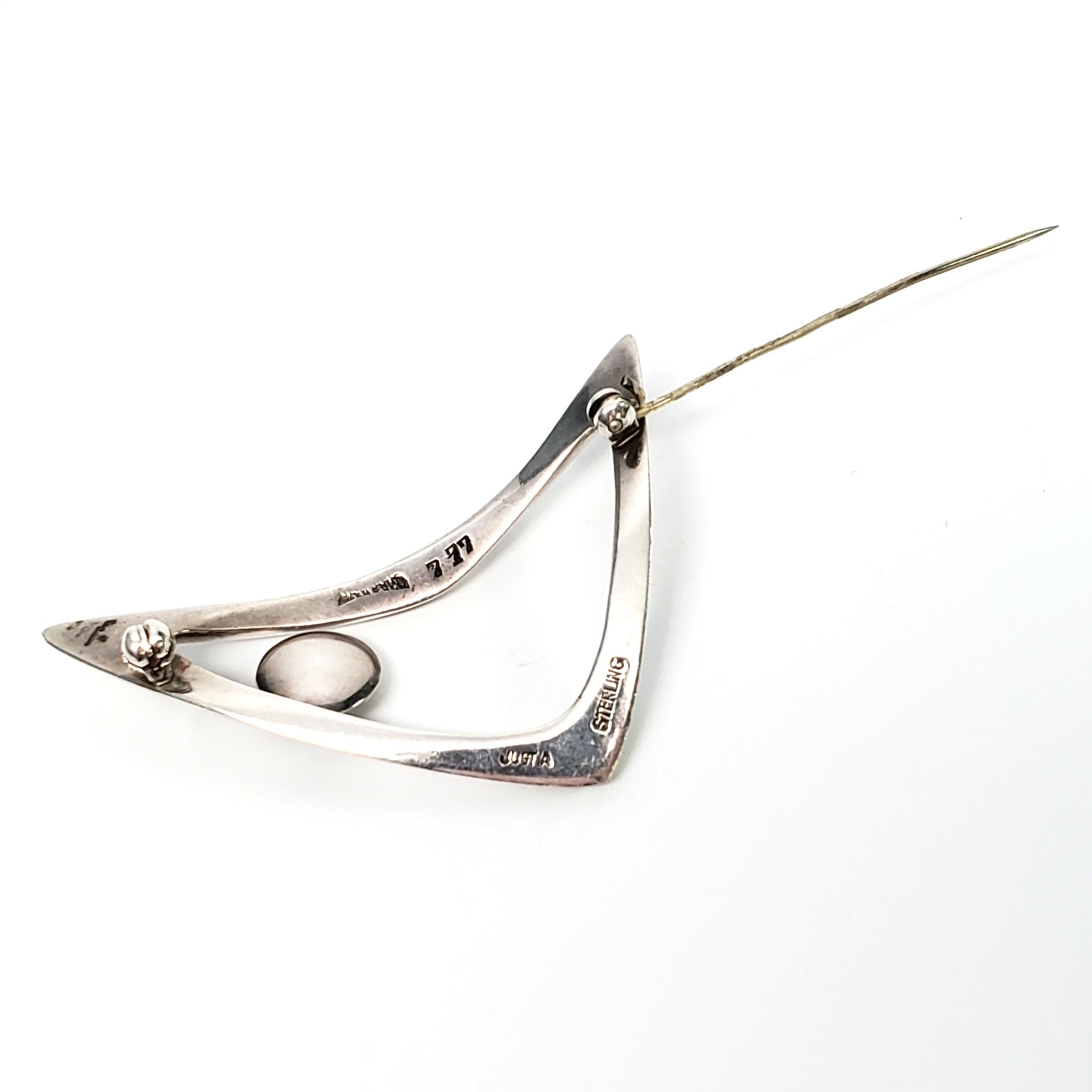 Women's Just Andersen Denmark Sterling Silver Modernist Boomerang Pin #777 For Sale