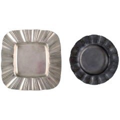 Vintage Just Andersen, Denmark, Two Art Deco Dishes in Disko Metal and Tin, 1930s-1940s