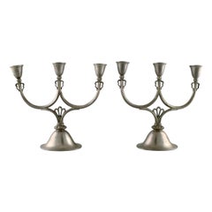 Just Andersen, Denmark, Two Early Candlesticks in Pewter, 1920s-1930s