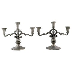Just Andersen, Denmark, Two Early Candlesticks in Pewter, 1920s-1930s
