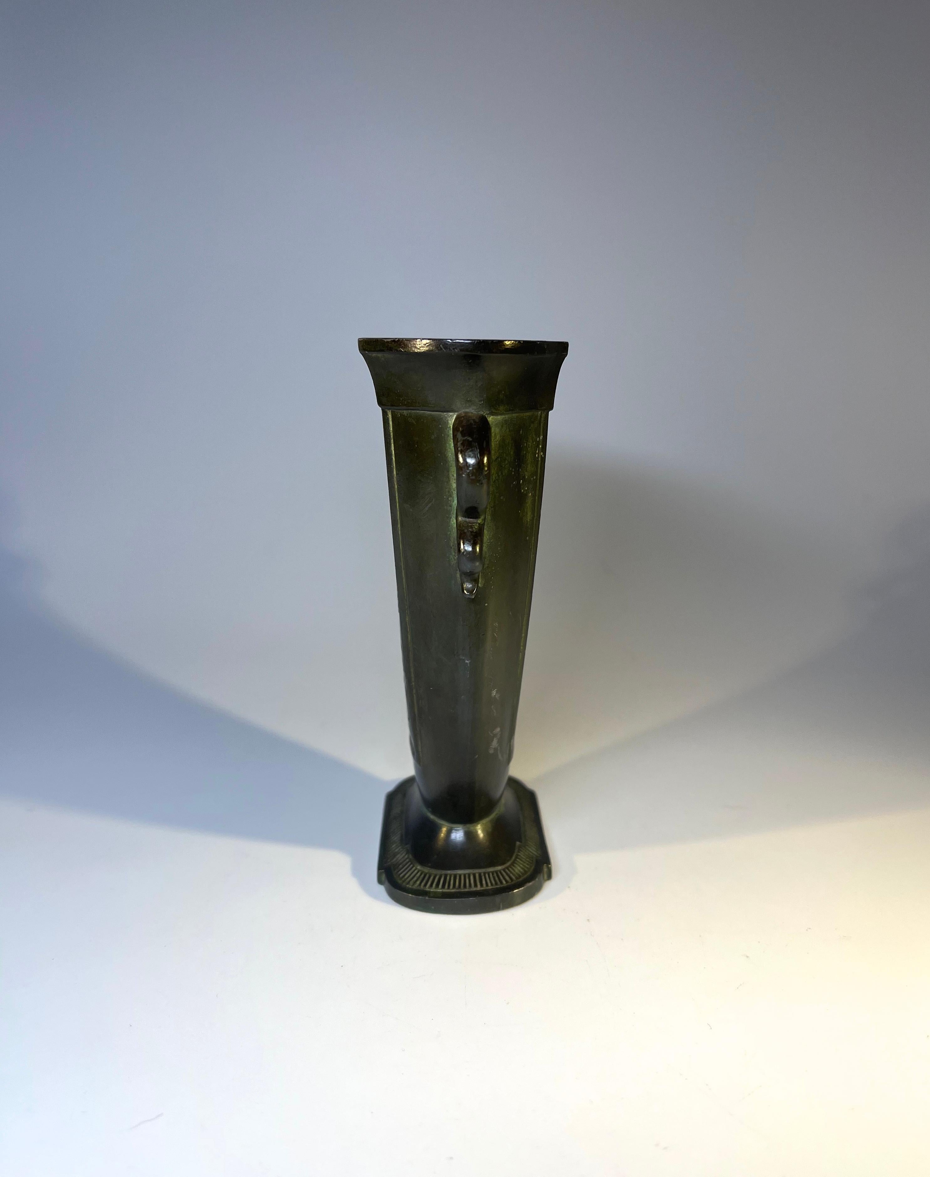 Art Deco Just Andersen Disko Metal 1930 Twin Handled Nude with Dove Vase #D78