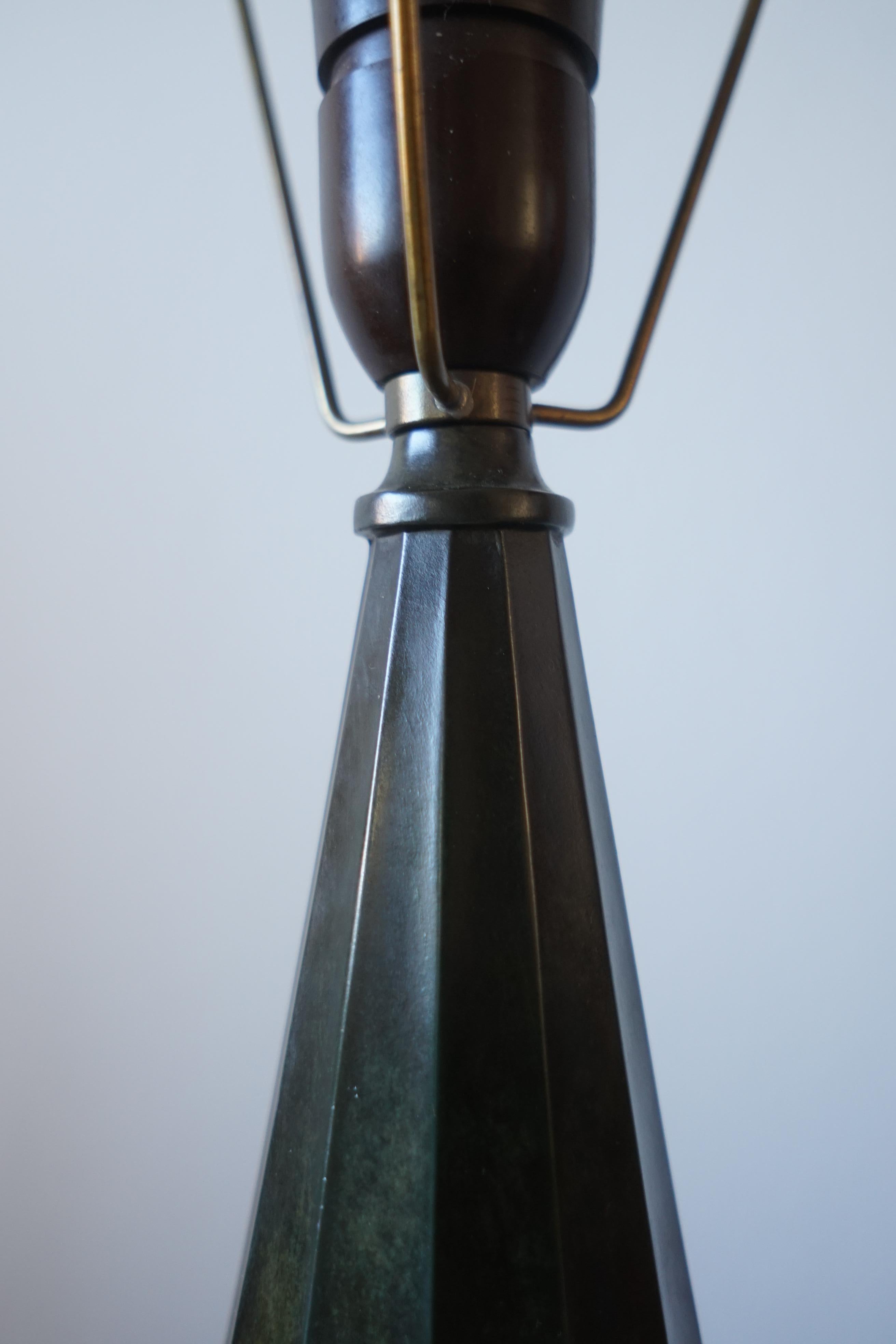 Patinated Just Andersen disko metal table lamp 1930’s