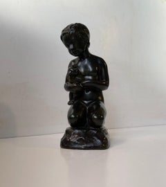 Just Andersen & E. Borch Art Deco Sculpture of Boy with Teddybear, 1940s