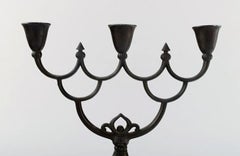 Just Andersen, Early Three-Armed Candlestick of Patinated "Disco" Metal, Denmark