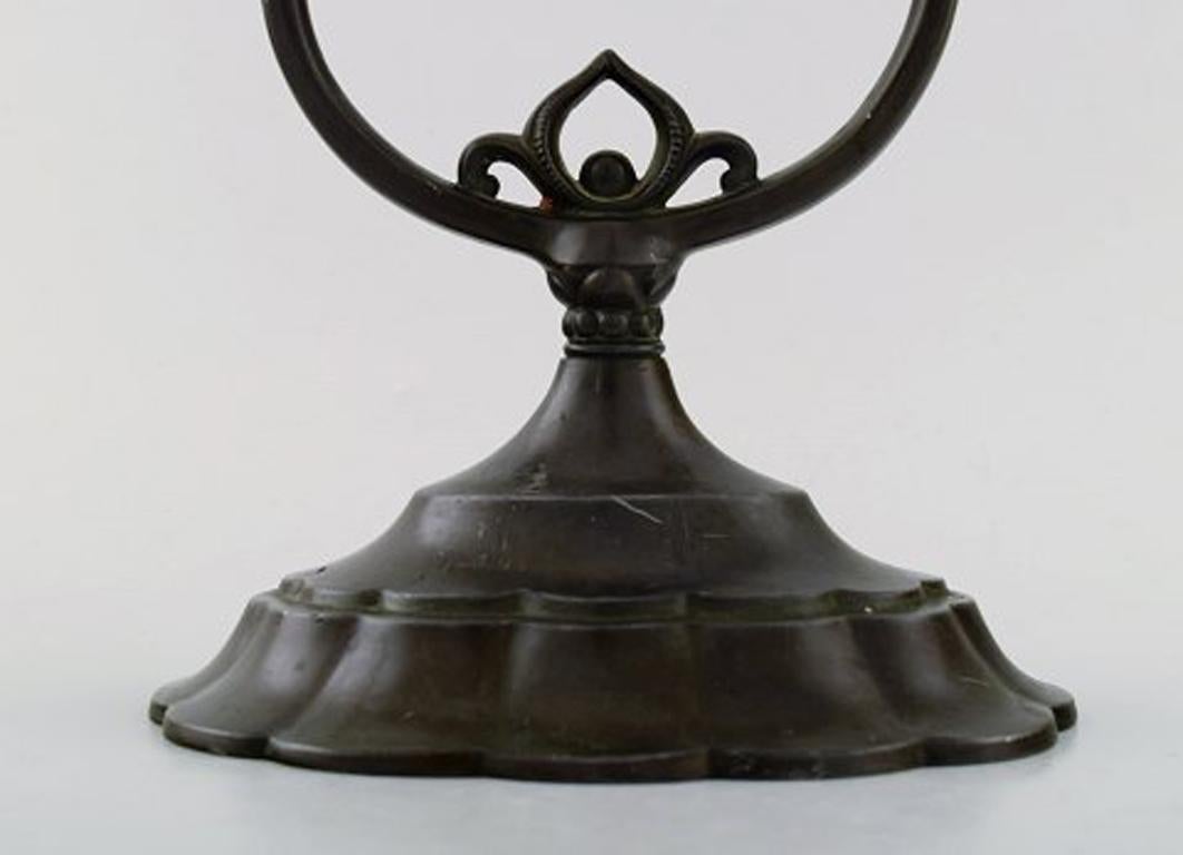Art Deco Just Andersen, Early Three-Armed Candlestick of Patinated 