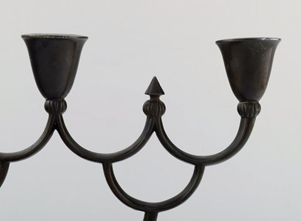 Danish Just Andersen, Early Three-Armed Candlestick of Patinated 