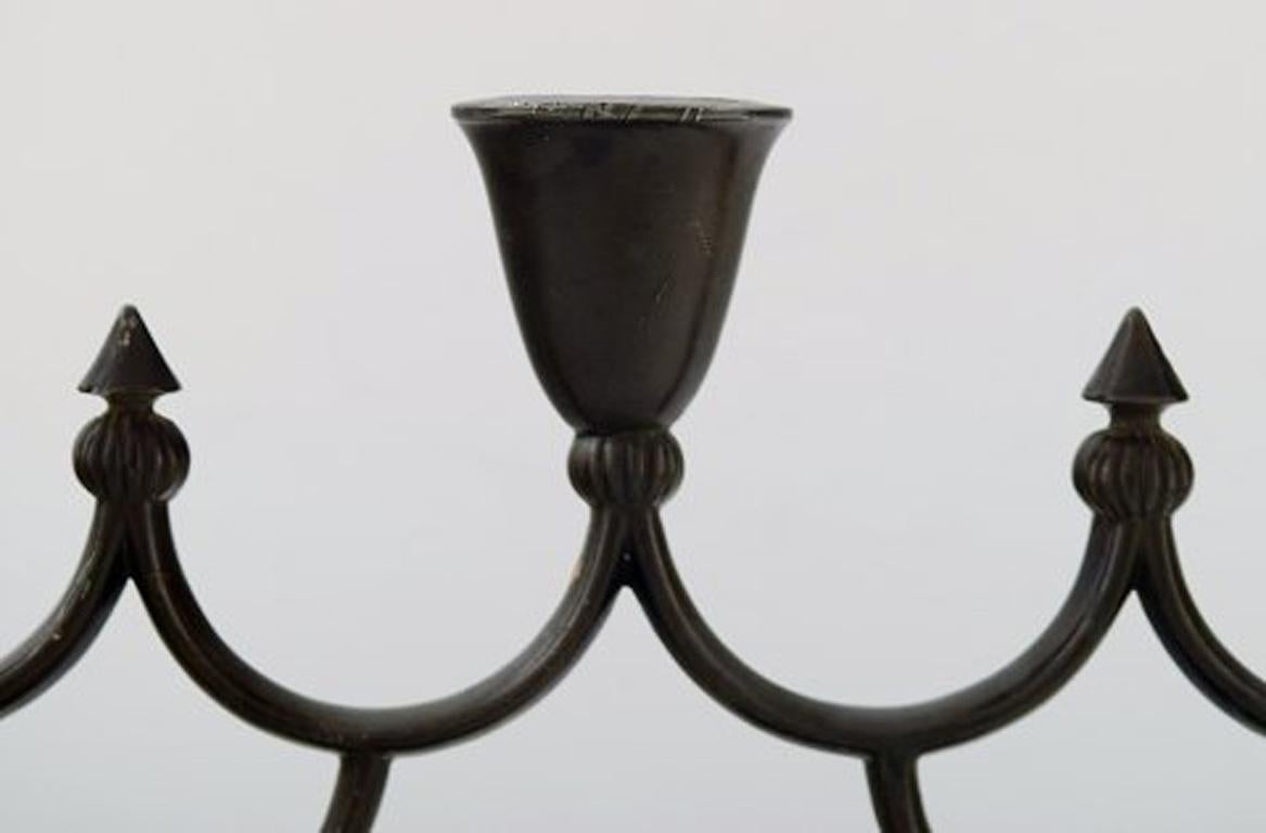Just Andersen, Early Three-Armed Candlestick of Patinated 