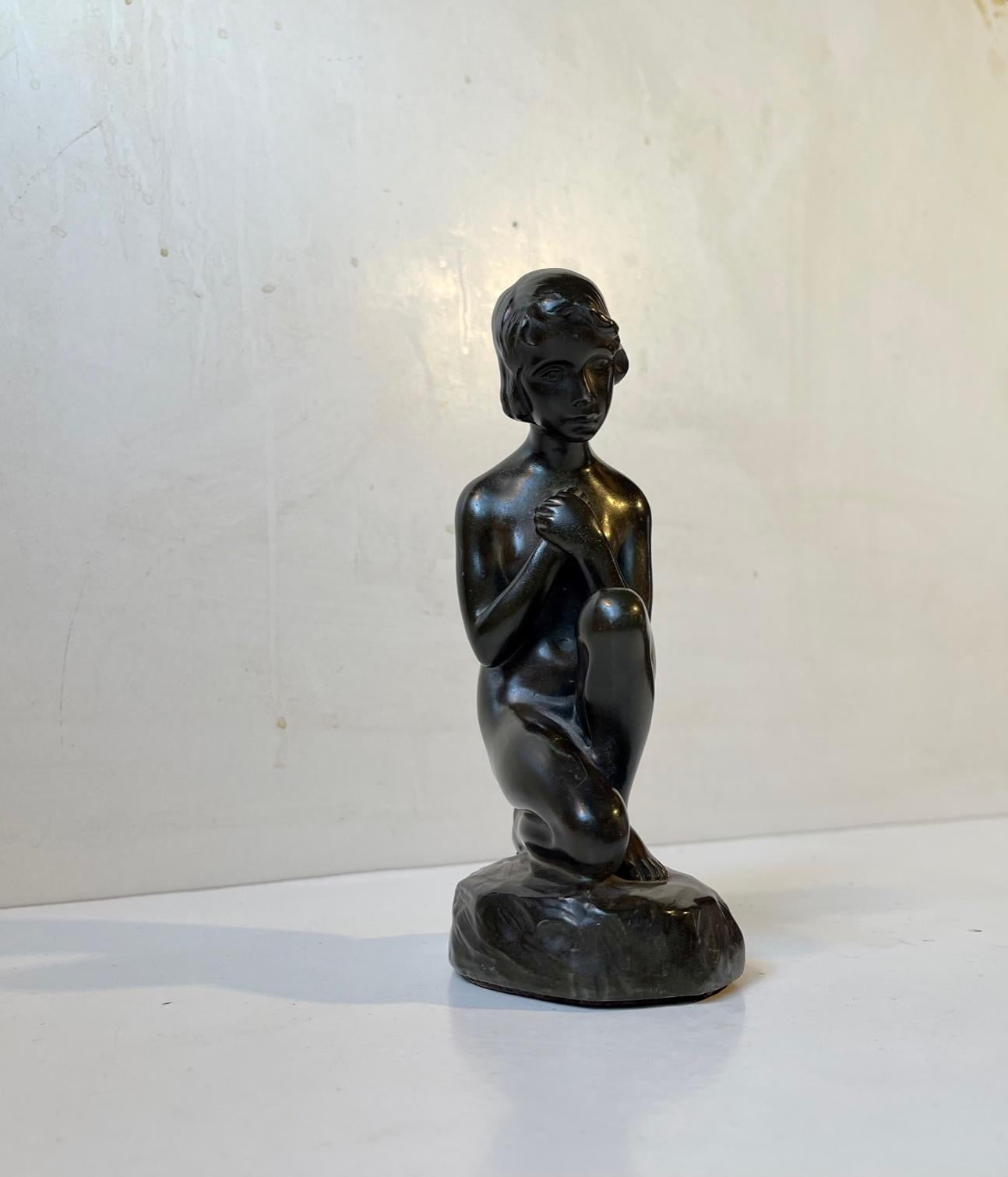 Just Andersen & Elna Borch Patinated Sculpture of Young Woman, 1930s For Sale 5