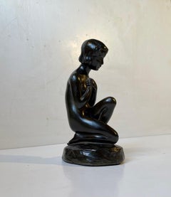 Just Andersen & Elna Borch Patinated Sculpture of Young Woman, 1930s