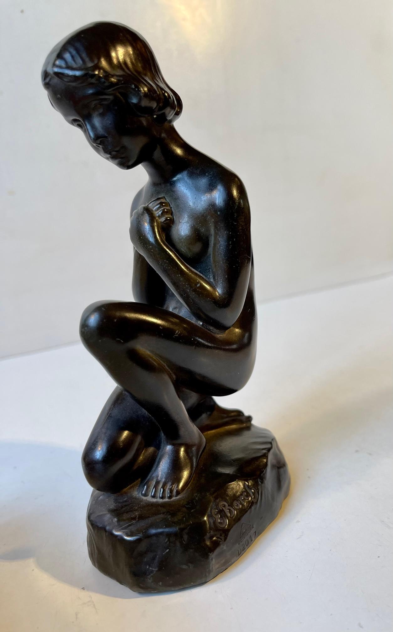 Danish Just Andersen & Elna Borch Patinated Sculpture of Young Woman, 1930s For Sale