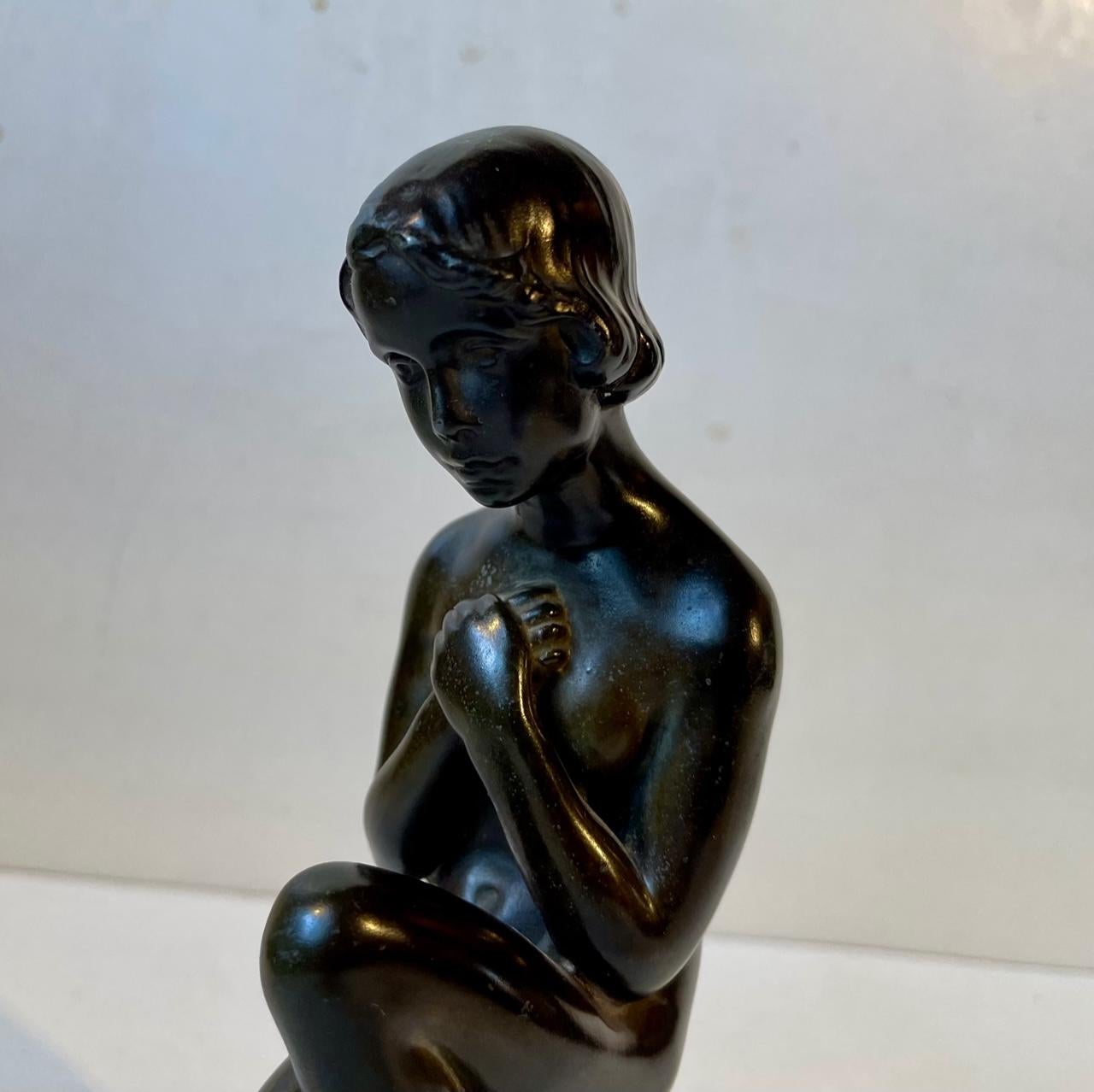 Just Andersen & Elna Borch Patinated Sculpture of Young Woman, 1930s In Good Condition For Sale In Esbjerg, DK