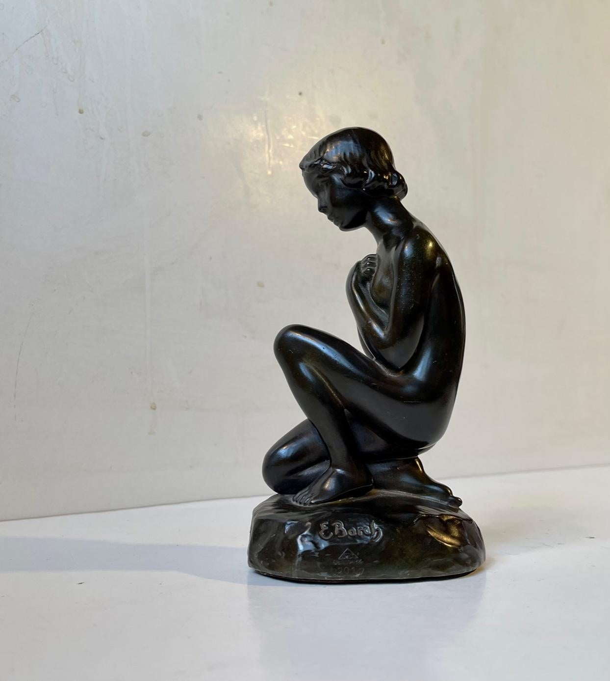 Just Andersen & Elna Borch Patinated Sculpture of Young Woman, 1930s For Sale 2