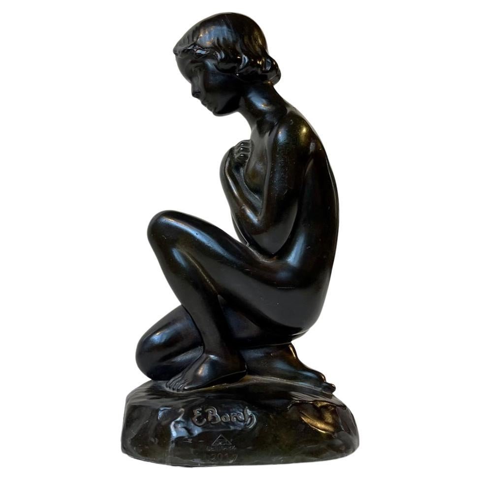 Just Andersen & Elna Borch Patinated Sculpture of Young Woman, 1930s For Sale