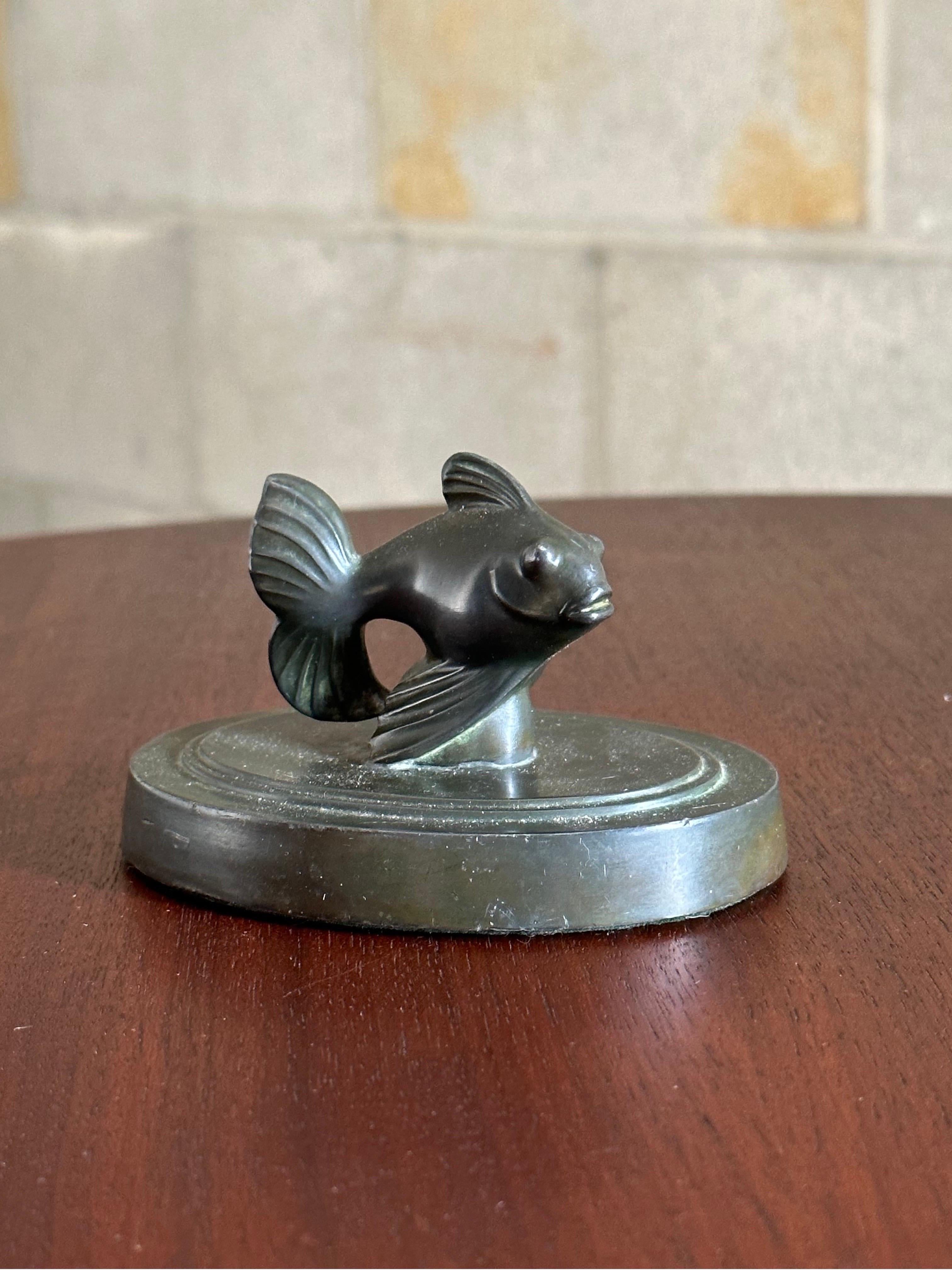 Just Andersen Fantail Fish Paperweight, 1930s, Art Deco In Good Condition For Sale In St.Petersburg, FL