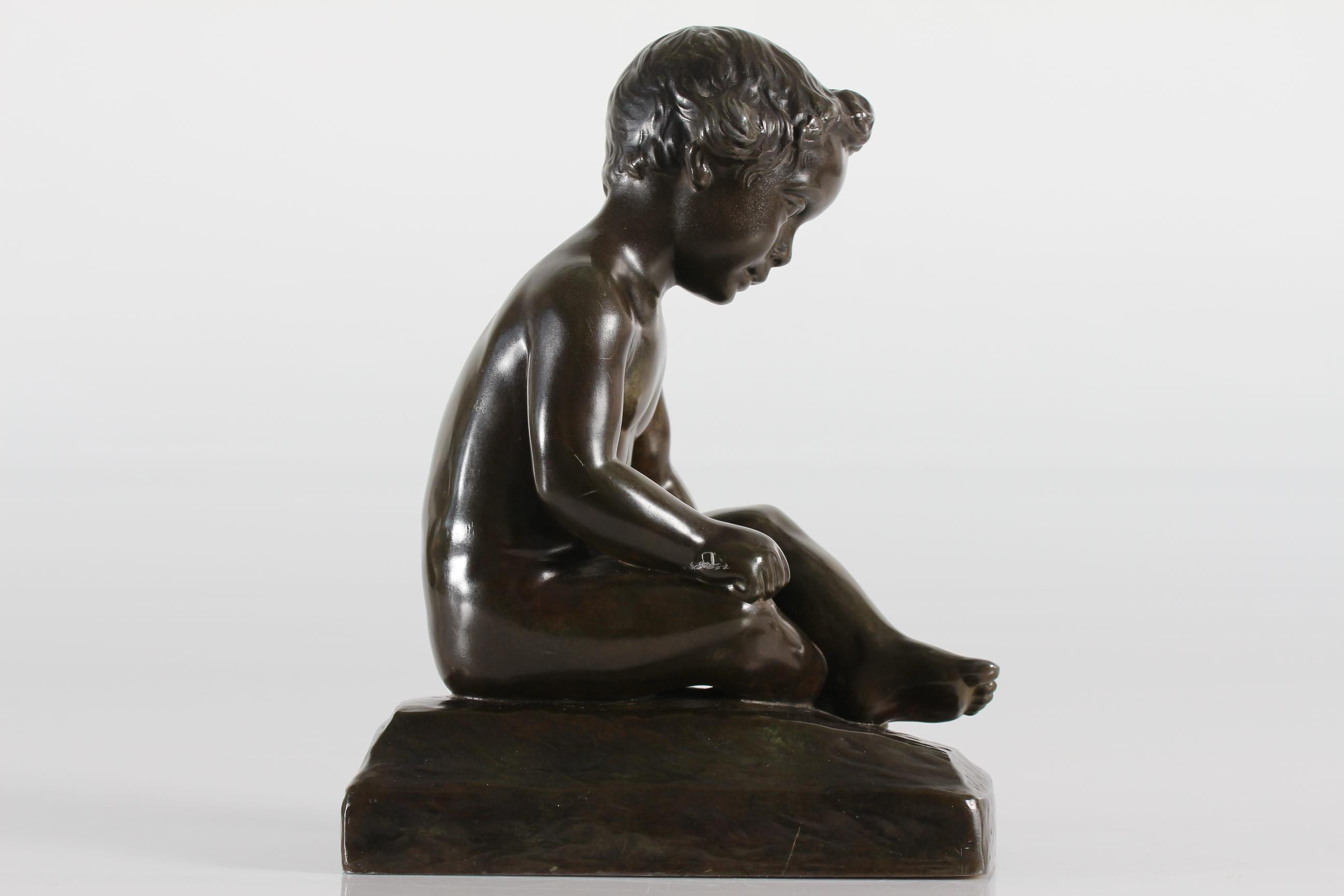 Danese Statuetta di ragazzo di Just Andersen di Elna Borch in metallo da discoteca, Danimarca anni '40 in vendita