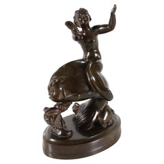Just Andersen Figurine of Boy on Large Fish Made of Disco Metal, Denmark 1940s