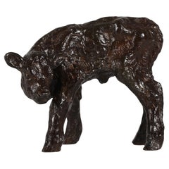Just Andersen Figurine of Calf by Gudrun Lauesen, Made of Disco Metal, 1940s