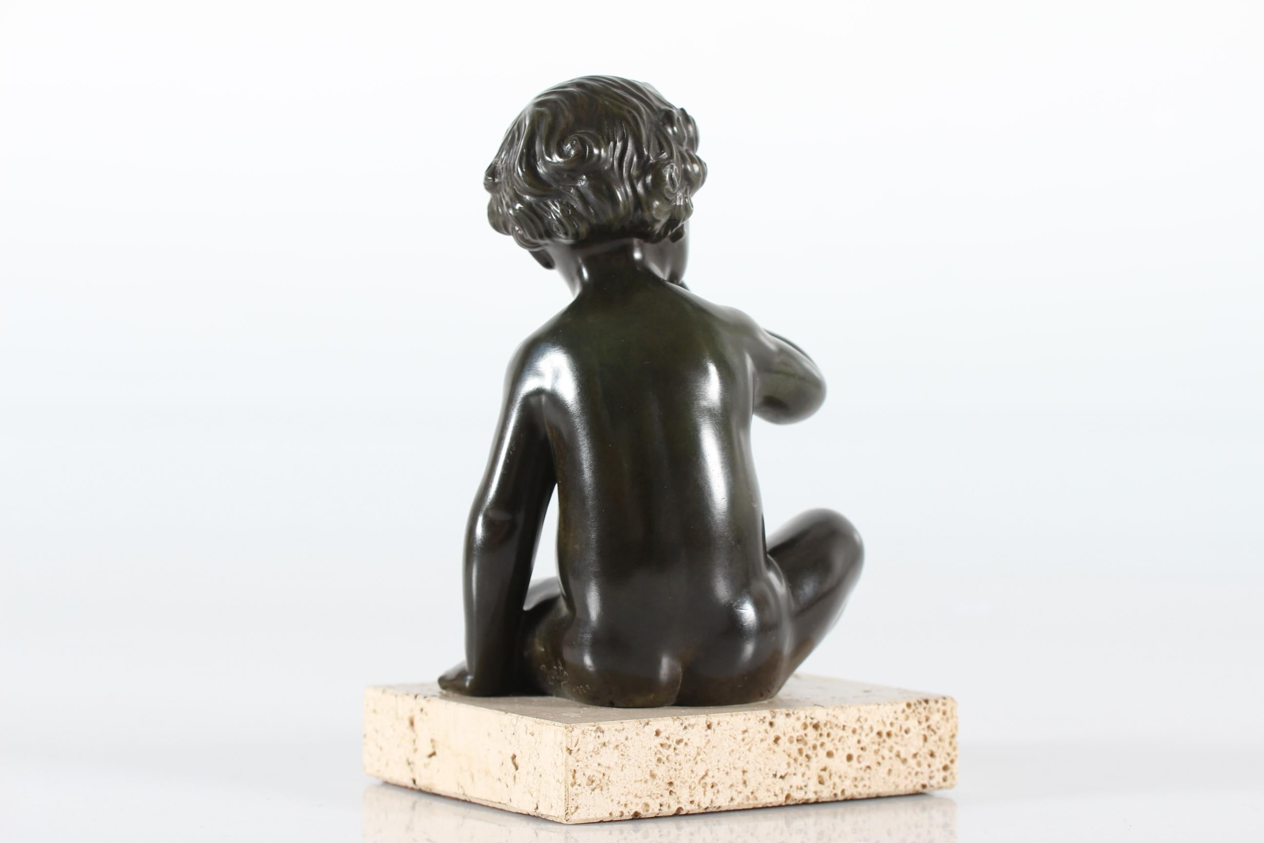 Mid-Century moderno Just Andersen, statuetta di ragazzo nudo in metallo da discoteca, Danimarca anni '40 in vendita
