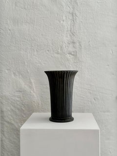 Just Andersen Fluted Patinated Disco Metal Vase, 2318, 1940s, Denmark