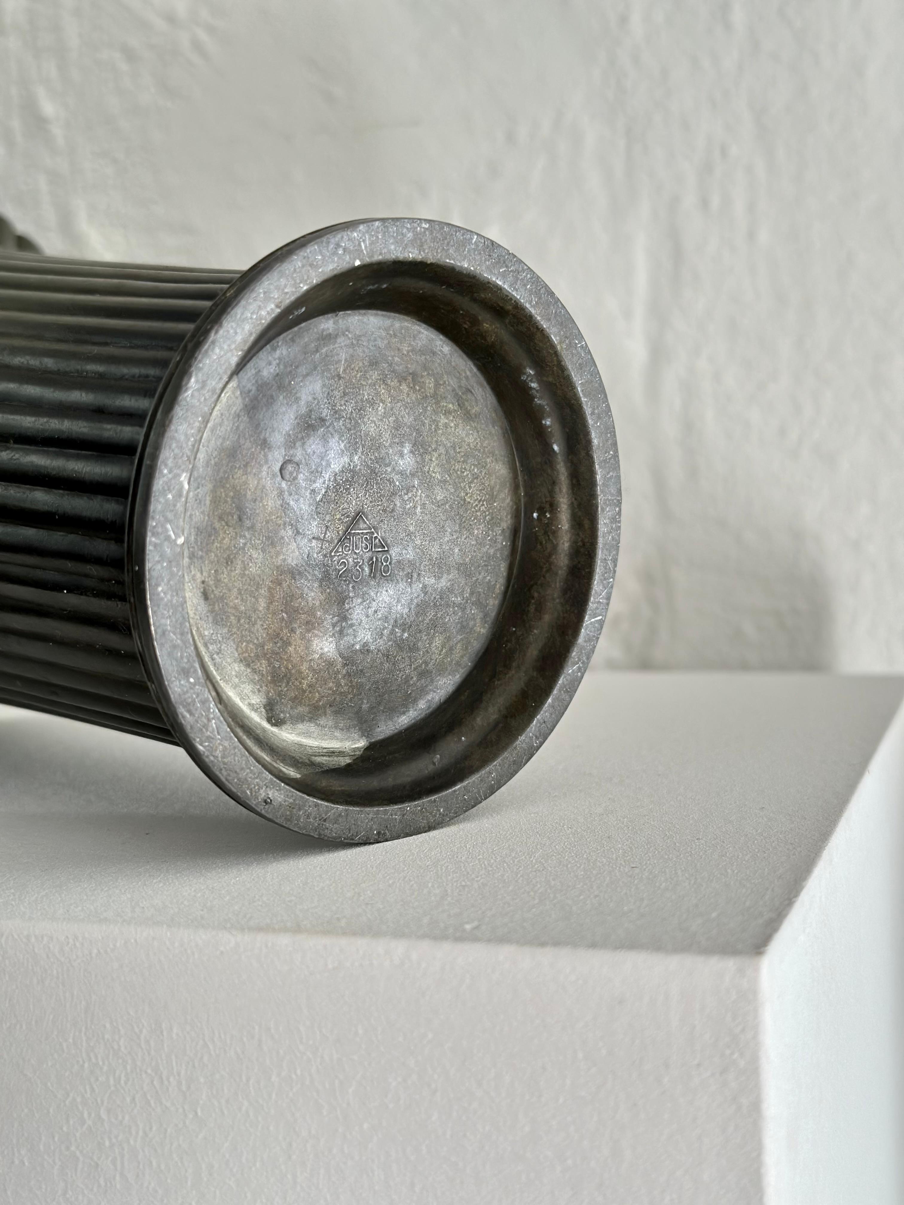 Just Andersen Fluted Patinated Disco Metal Vase, 2318, 1940s, Denmark 1