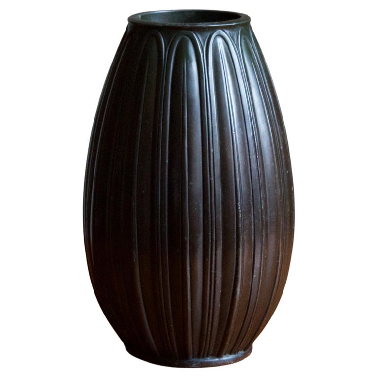 Just Andersen, Fluted Vase, Patinated "Disko" Metal, Denmark, 1930s at  1stDibs