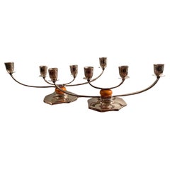 Pair of Just Andersen for GAB Silver-Plated Five-Arm Candelabras - Sweden 1930's