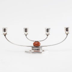 Ein Paar versilberte fünfarmige Kandelaber von Just Andersen für GAB – Schweden, 1930er Jahre