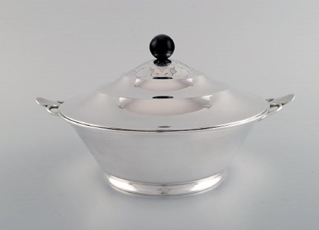 Silver Plate Just Andersen for GAB, Rare Art Deco Lidded Bowl in Plated Silver, 1920s For Sale