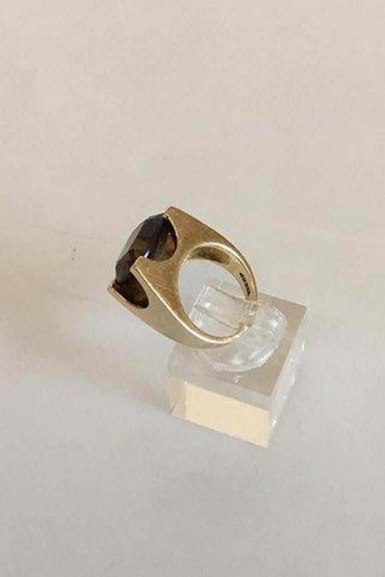 Just Andersen Gold Ring 14 Kt with Smoke Quartz Stone In Good Condition For Sale In Copenhagen, DK