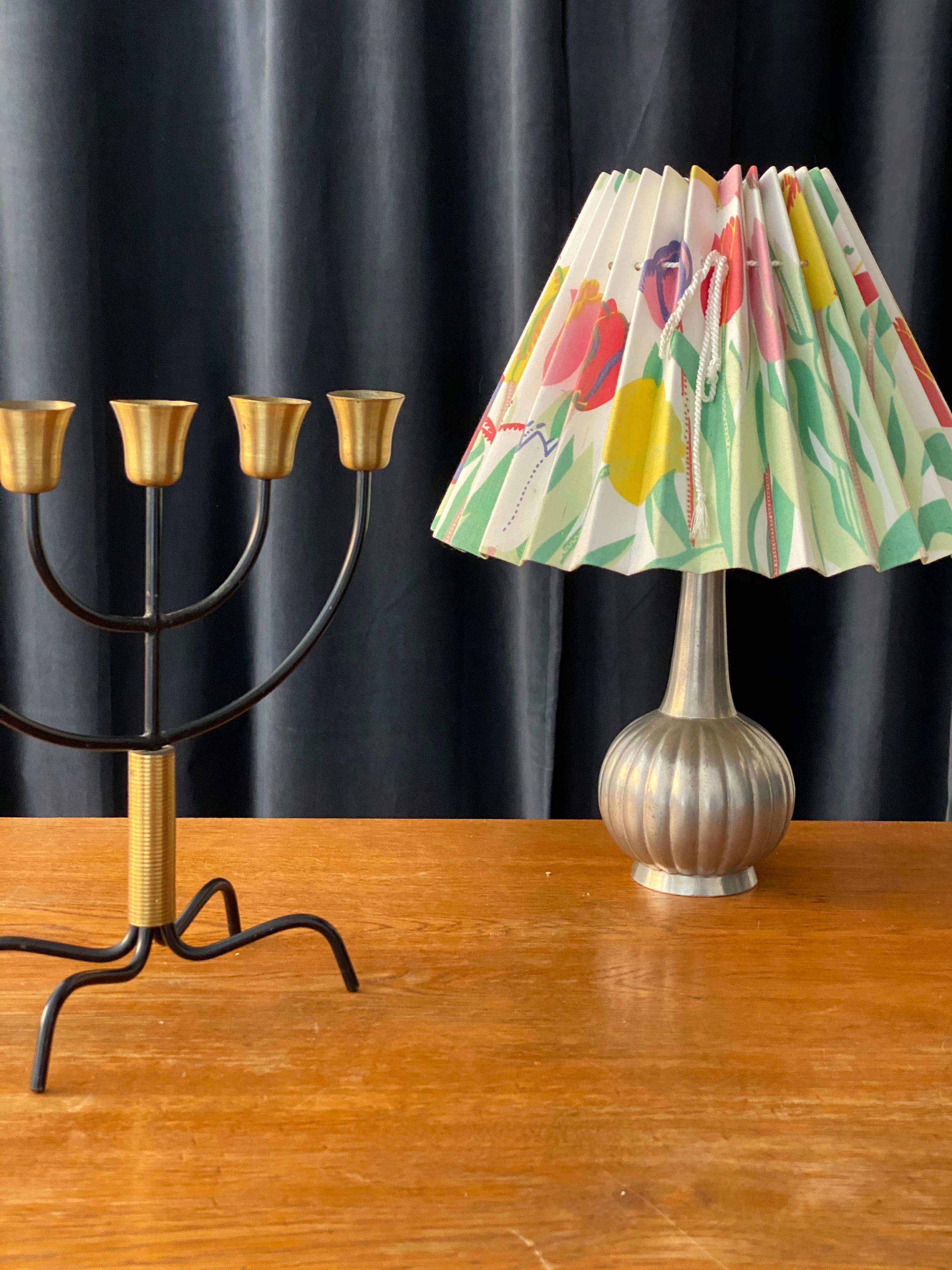 Just Andersen & Josef Frank, Table Lamp, Pewter, Fabric, Denmark, 1930s 3