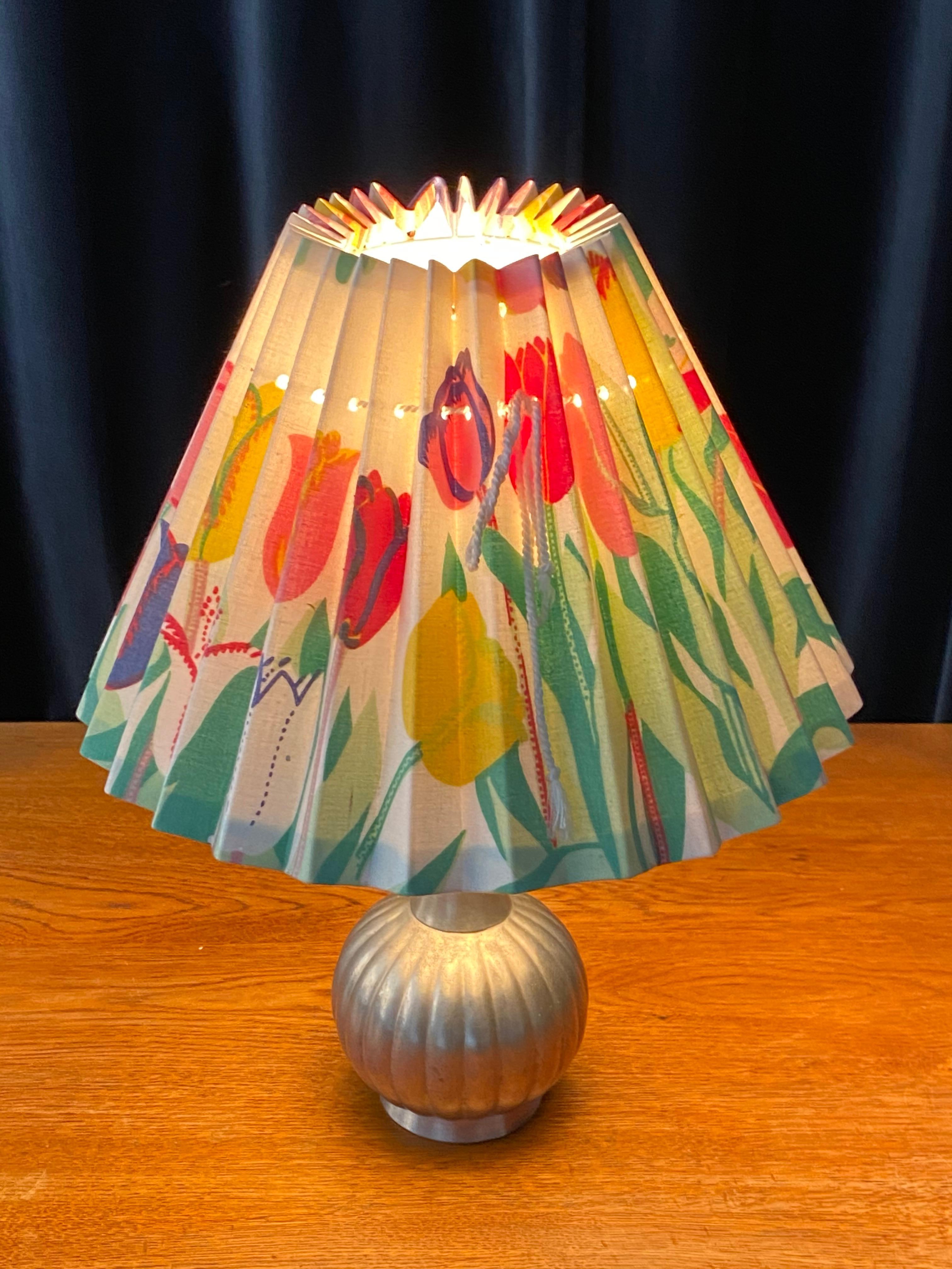 Just Andersen & Josef Frank, Table Lamp, Pewter, Fabric, Denmark, 1930s In Good Condition In High Point, NC