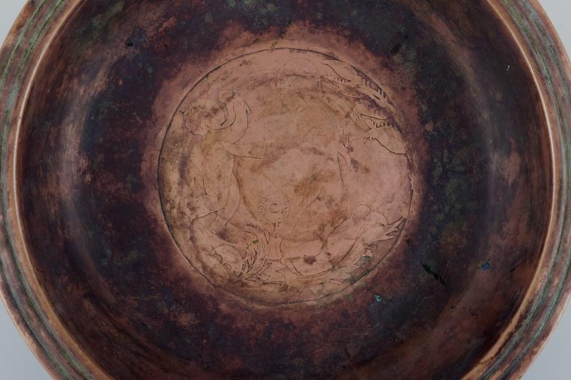 Danois Just Andersen, grand bol en bronze. Art déco. Motif de femme et enfant nus en vente