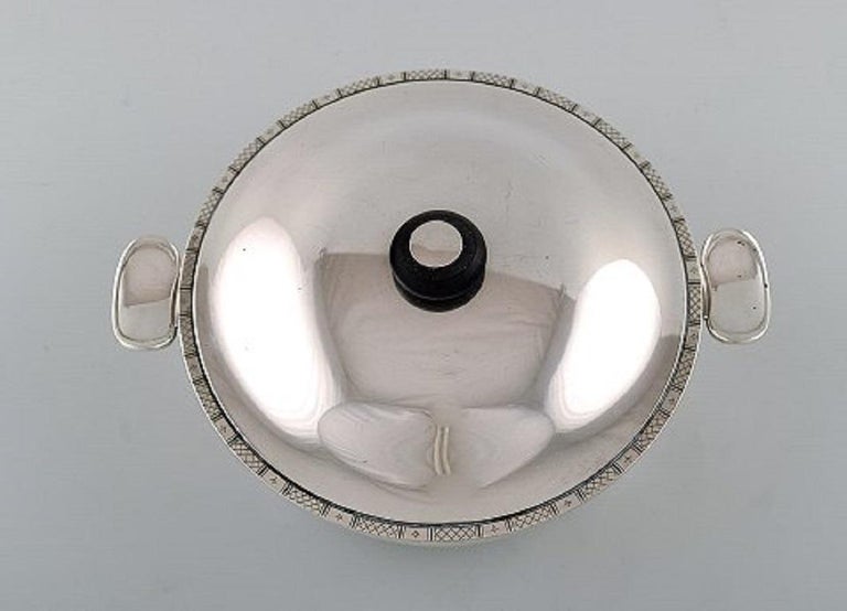 Scandinavian Modern Just Andersen Lidded Bowl with Handles in Sterling Silver, circa 1950s For Sale
