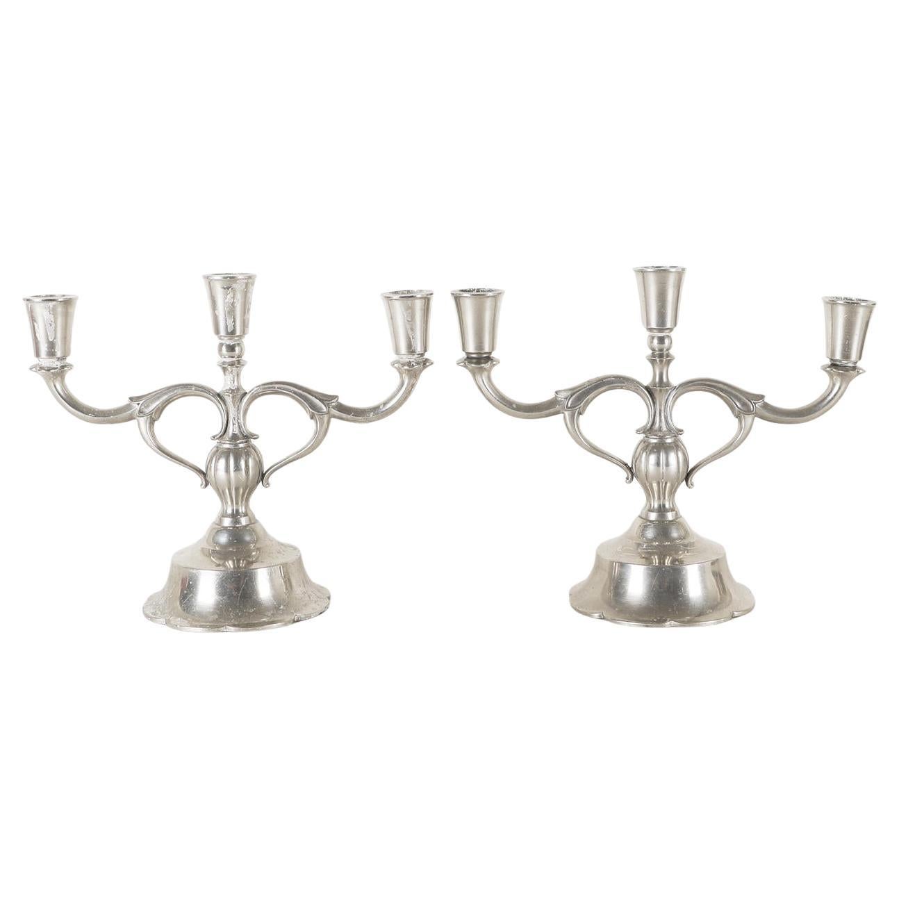Paire de candélabres en étain Just Andersen, scandinave moderne des années 1930
