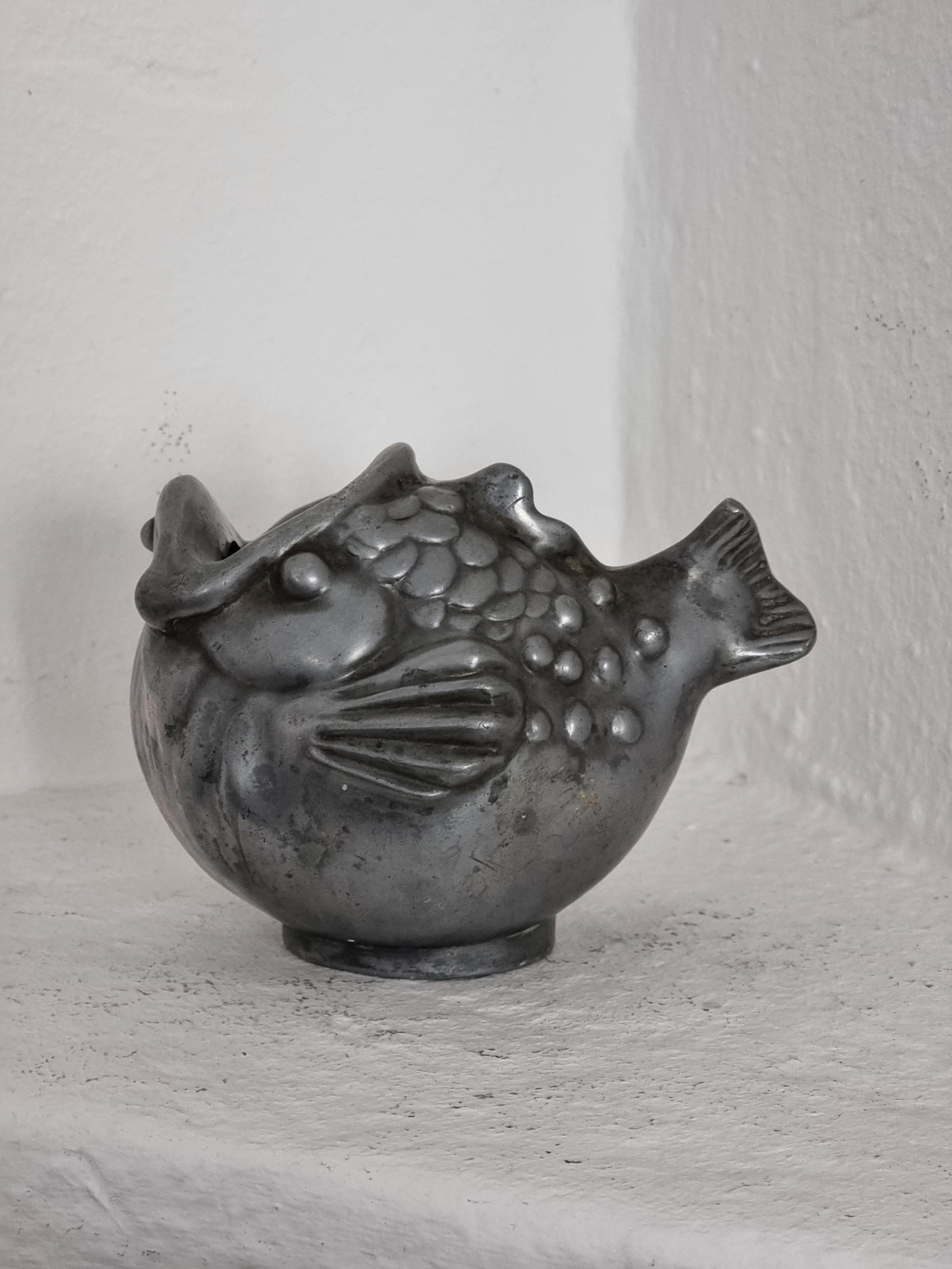 Scandinavian Modern Just Andersen, pewter fish vase, Danmark 1930s For Sale