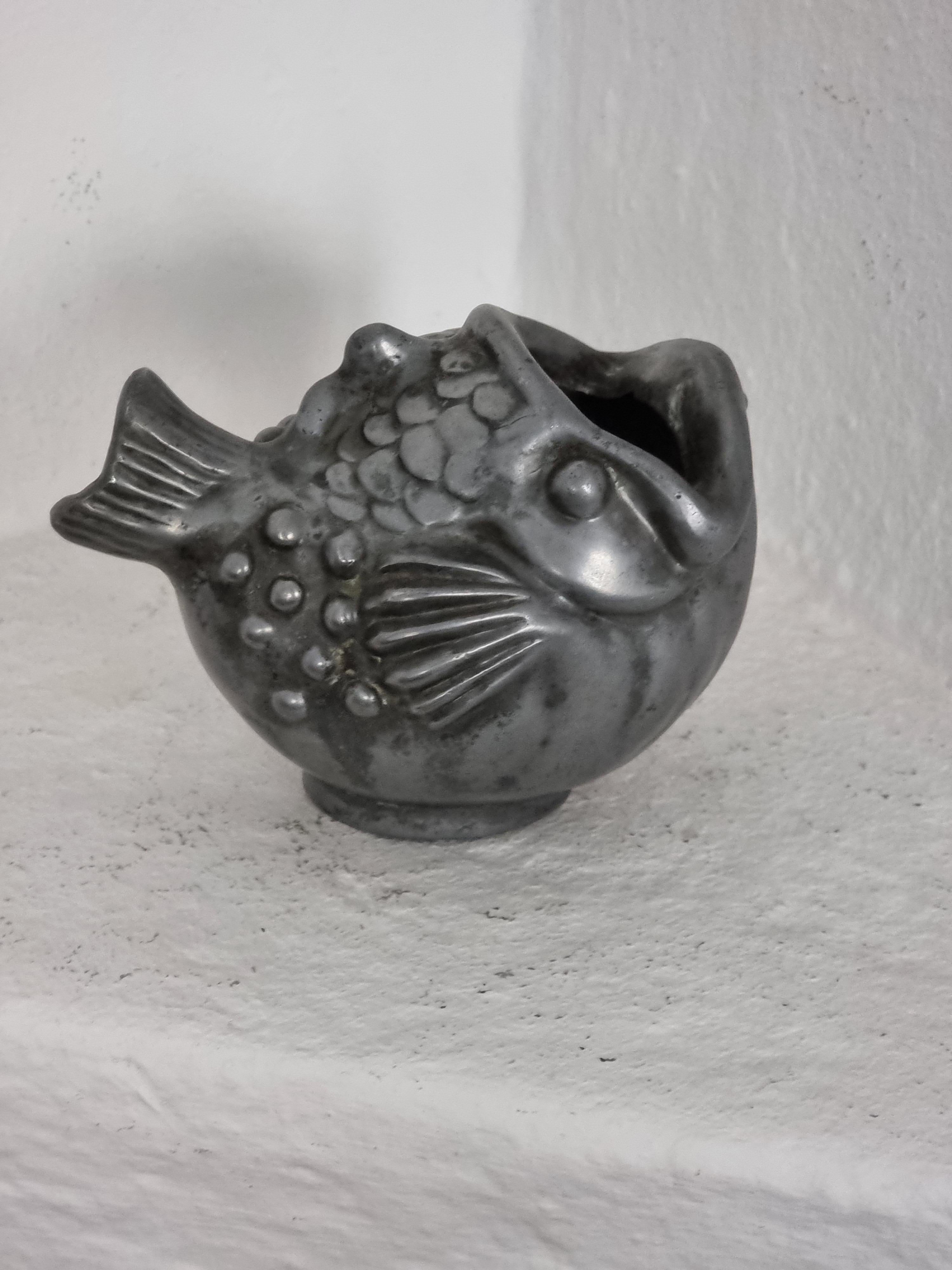 Mid-20th Century Just Andersen, pewter fish vase, Danmark 1930s For Sale