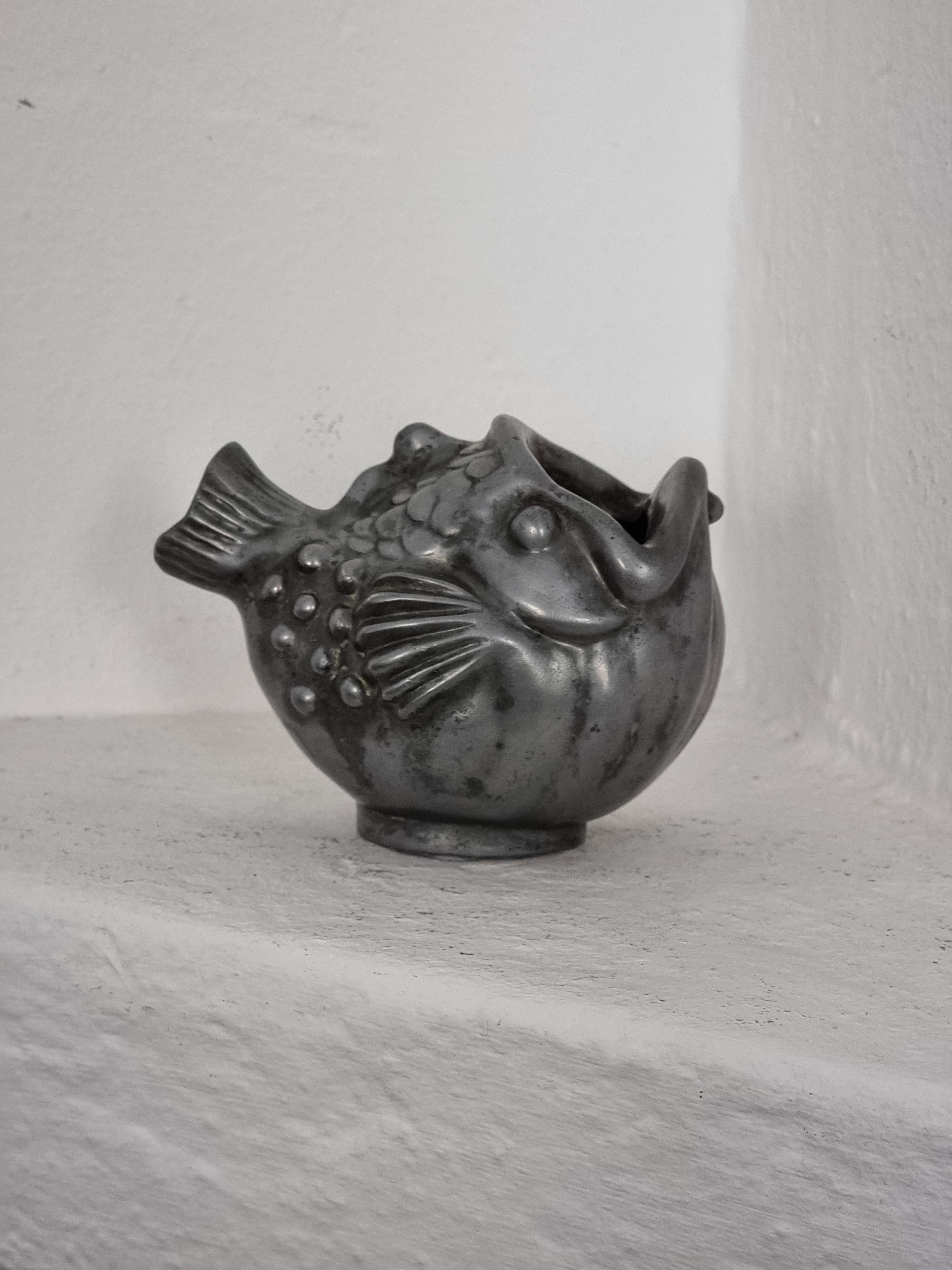 Pewter Just Andersen, pewter fish vase, Danmark 1930s For Sale