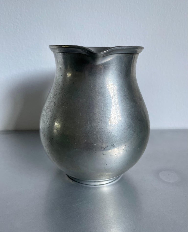 Just Andersen Pewter Pitcher with Woven Wicker Handle, 1930s For Sale