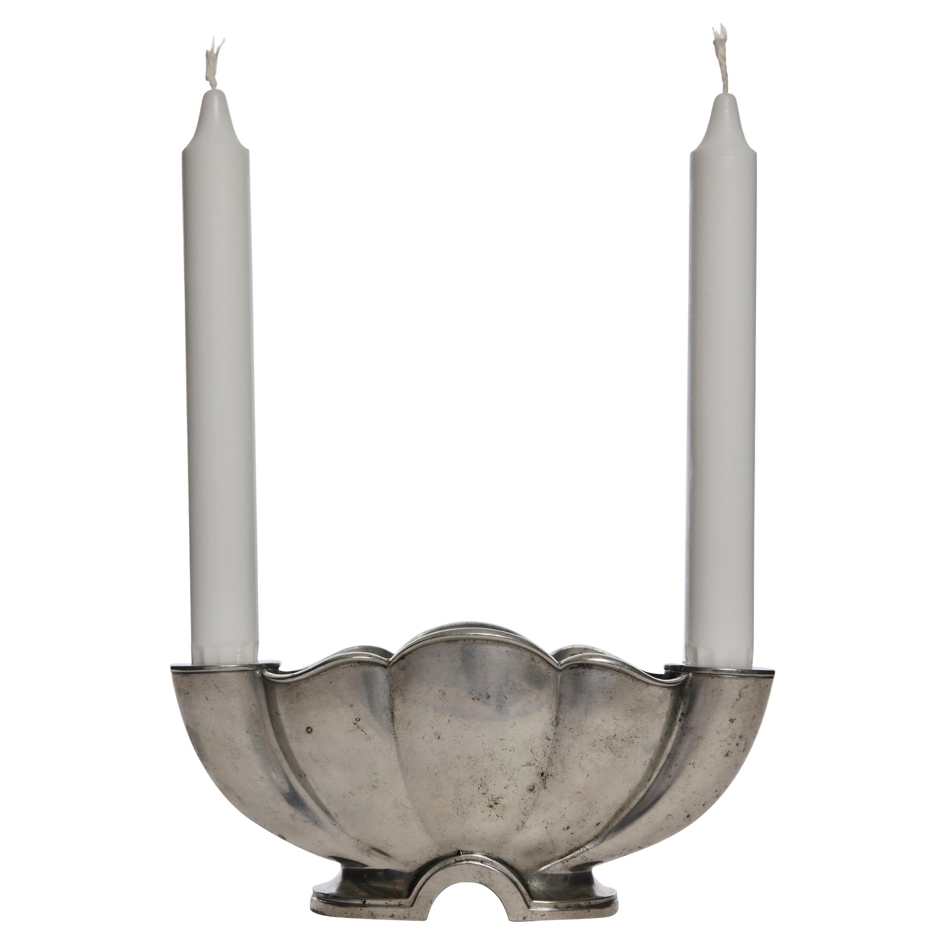 Vaso e portacandele in peltro Just Andersen, anni '30, Danimarca