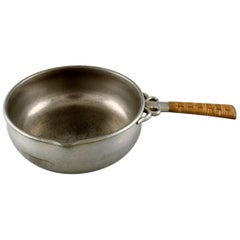 Just Andersen, Rare Art Deco Pewter Caserole with Handle in Wicker