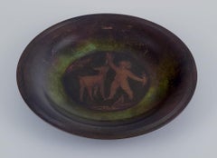 Just Andersen. Rare bronze dish. With a motif of boy and goat kid.