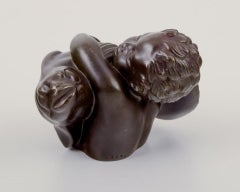 Just Andersen, rare figure of a merman and fish in "disko" metal. 1940's.