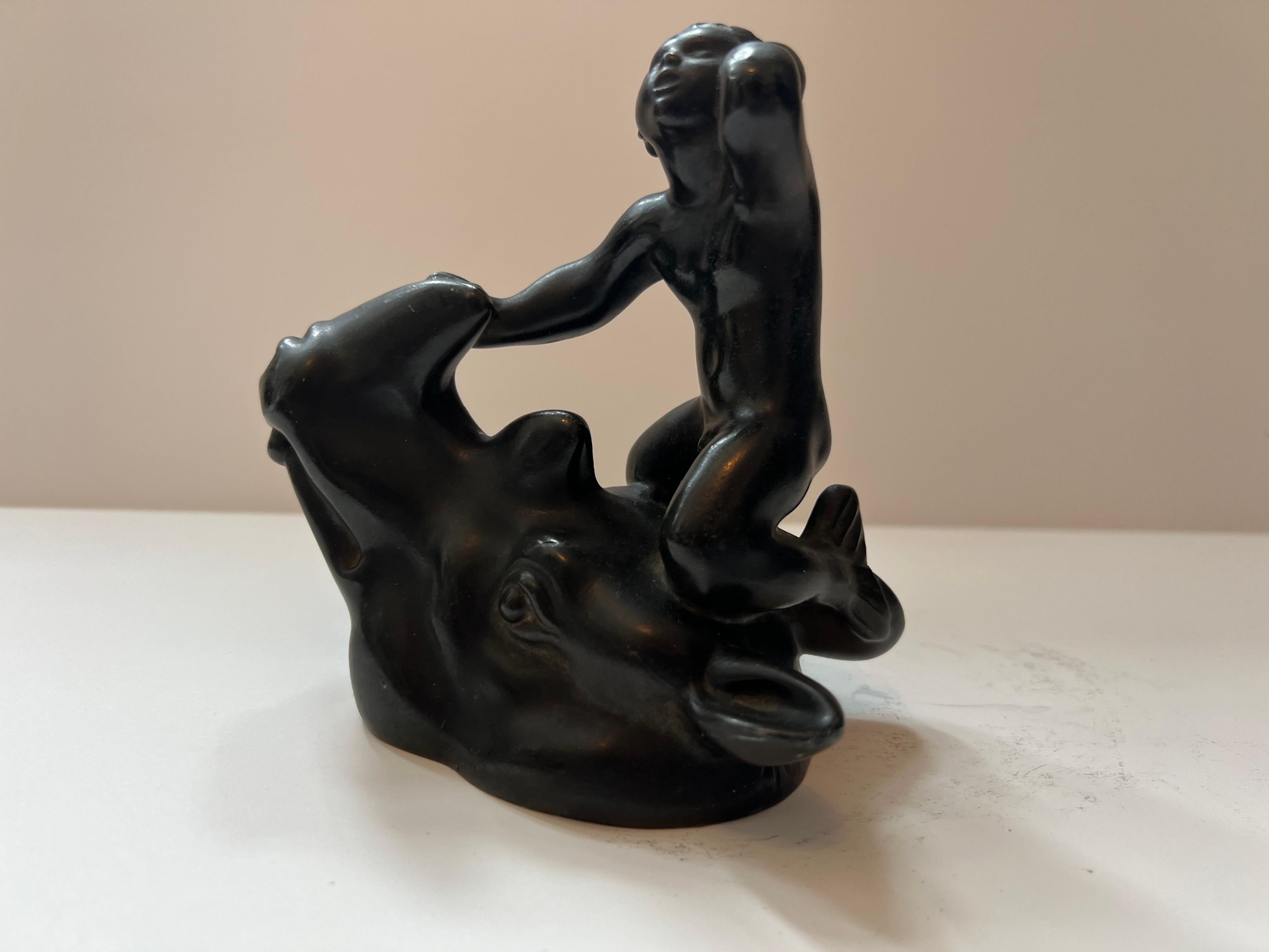 Art Déco Just Andersen Rhino Merman Scultura Fermacarte Art Deco 1920 in vendita