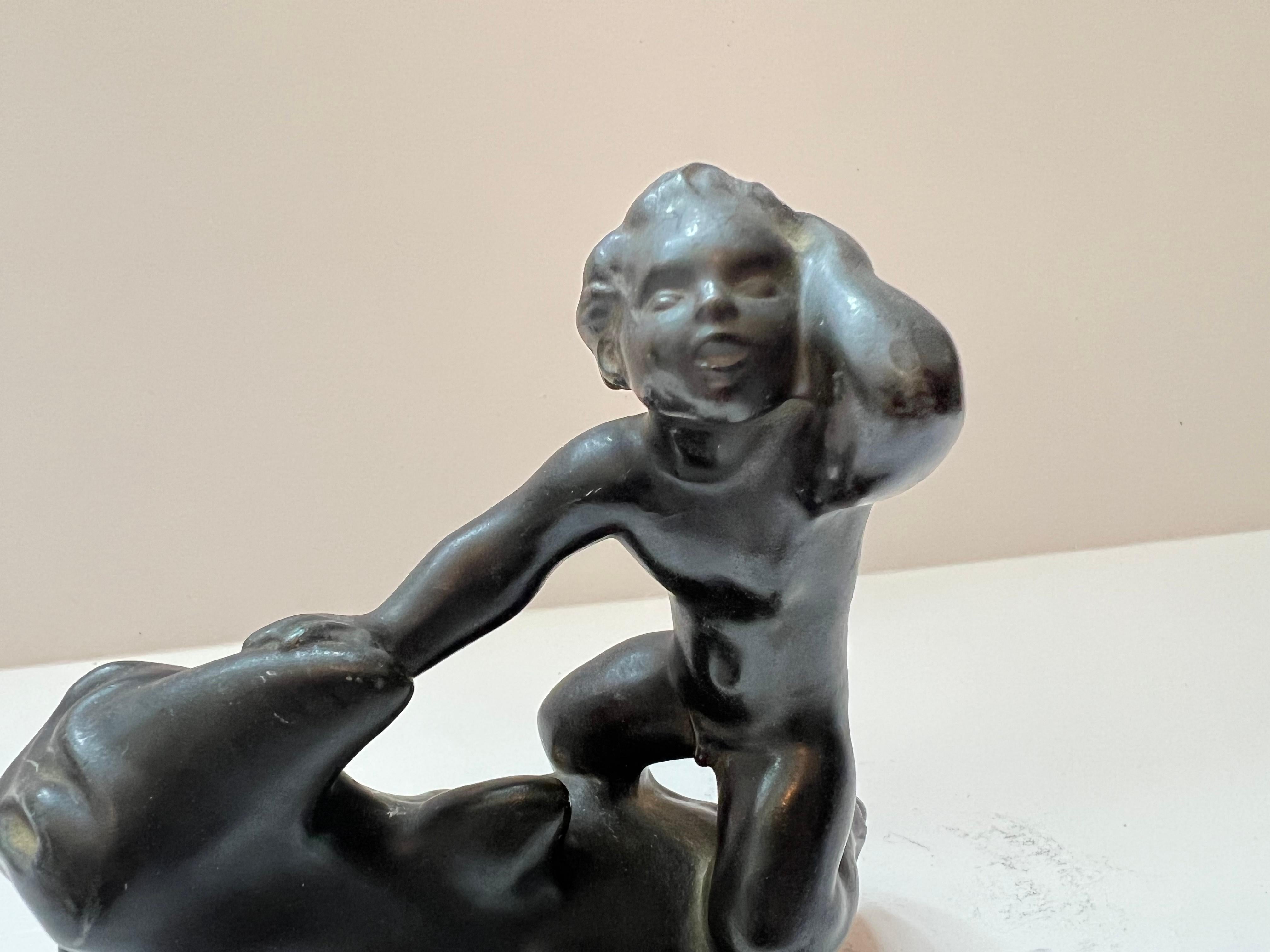 Inizio XX secolo Just Andersen Rhino Merman Scultura Fermacarte Art Deco 1920 in vendita