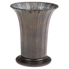 Just Andersen Ribbed Art Deco Disko Metal Vase Model D1940 Denmark