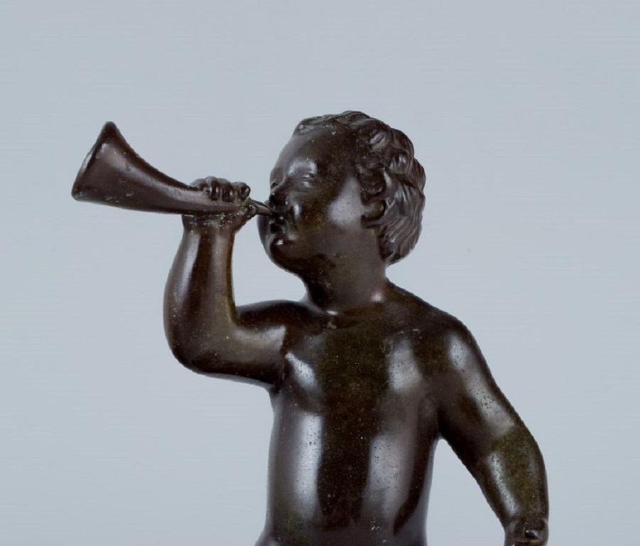 Danish Just Andersen, Sculpture in Disco Metal, Naked Boy Blowing a Horn