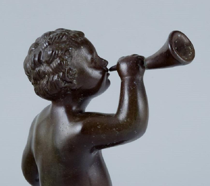 Just Andersen, Sculpture in Disco Metal, Naked Boy Blowing a Horn In Excellent Condition In Copenhagen, DK